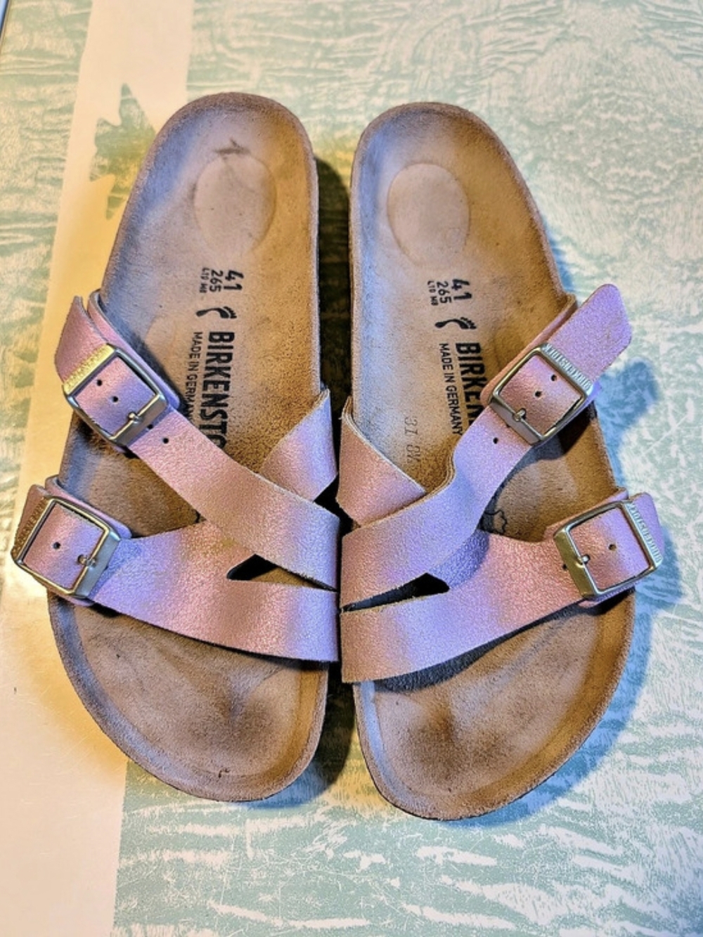 Birkenstock Arizona Cross Strap Sandals in Iredscent  Pink & Purple EU 41 US 10